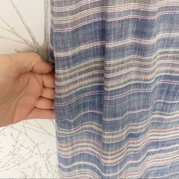 TALBOTS Sleeveless Cotton Stripe Split neck Sheath Dress 6 Blue Pockets - Picture 9 of 13